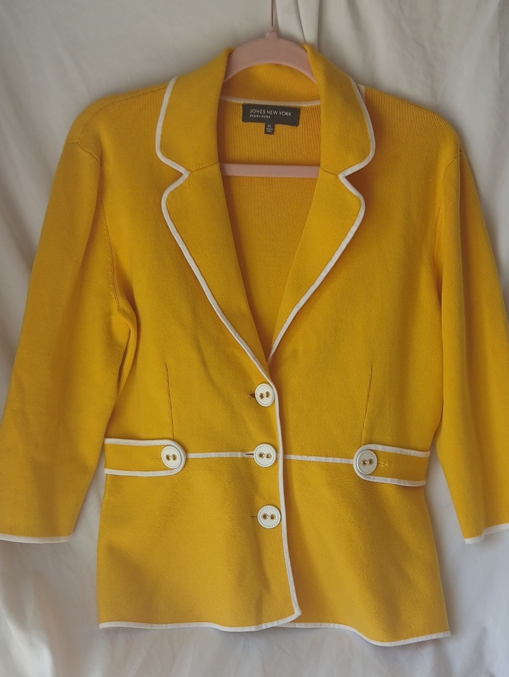 Jones New York Bright Yellow Blazer with White Trim